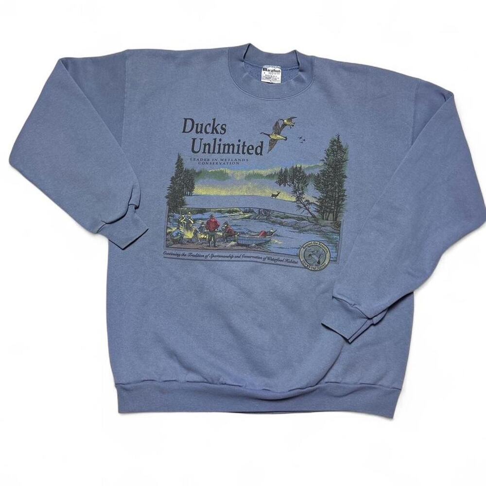 Ducks Unlimited 90s Vintage USA made Purple Marathon Crewneck Sweatshirt Large